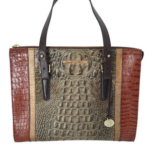 Brahmin Green & Brown Crocodile Forest Nottingham Anywhere Tote Shoulder Handbag